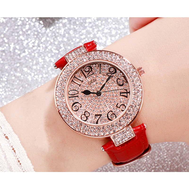 Fashion Waterproof Shiny Ladies Watch Big Dial Bright Round