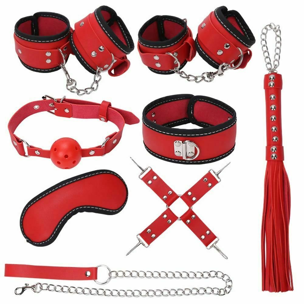 House Of Dasein 8 / Pcs Bdsm Bondage Set Fetish Kit Collar Gag Cuffs Leash Flogger Hogtie