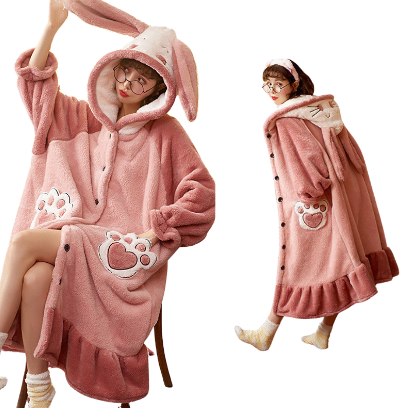 Coral Velvet Nightdress Womens Spring Pajamas Rabbit Hair Female Sleeveless