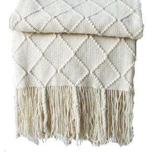 127Cm X 210Cm Warm Cozy Knitted Throw Blanket Cream