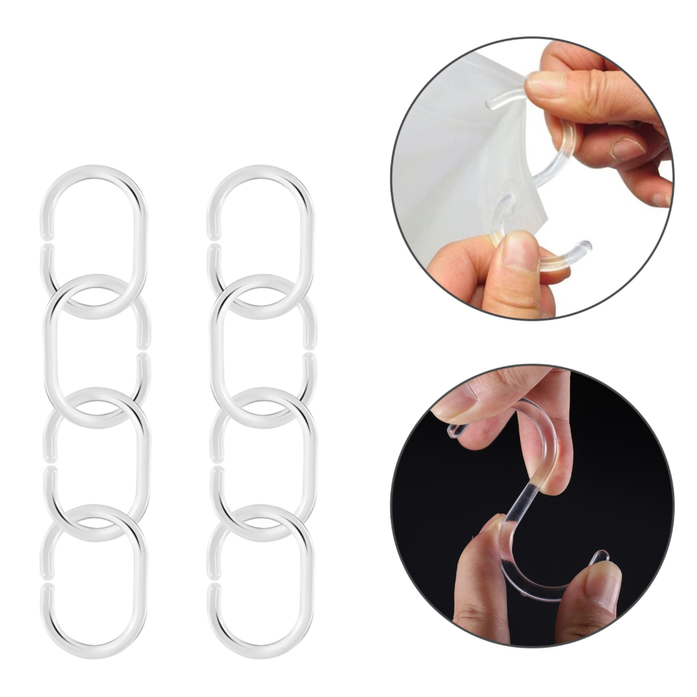 12Pcs Transparent C-Shape Plastic Shower Curtain Hooks