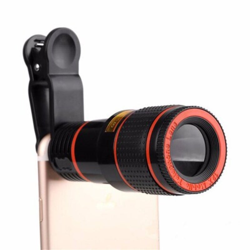 12X Zoom Optical Mobile Phone Camera Lens With Clip Black