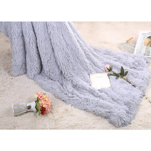 130X160cm Super Soft Long Coral Fleece Flurry Throw Blanket Grey