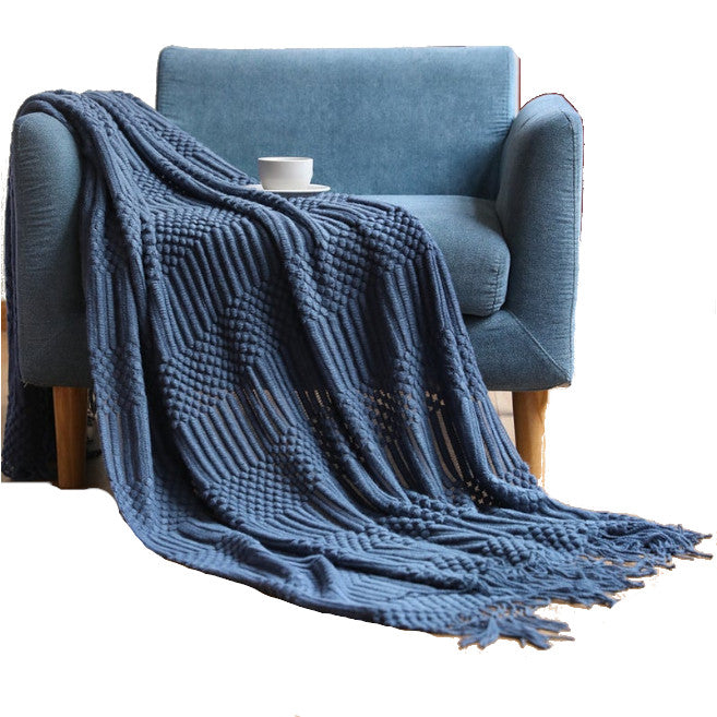 130Cm X 200Cm Warm Cozy Knitted Throw Blanket Blue