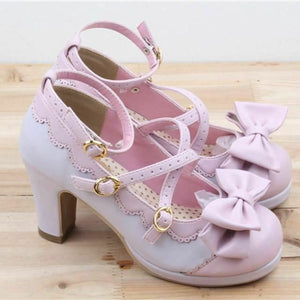 Cute Lolita Buckle Heel Bow Kawaii Cosplay Shoes