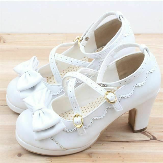 Cute Lolita Buckle Heel Bow Kawaii Cosplay Shoes