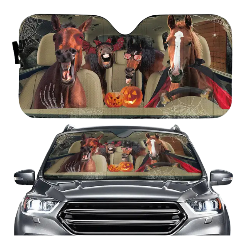 Funny Horse Driving 3D Printing Car Sun Visor Auto Decoration For Vehicle Parts Accessories