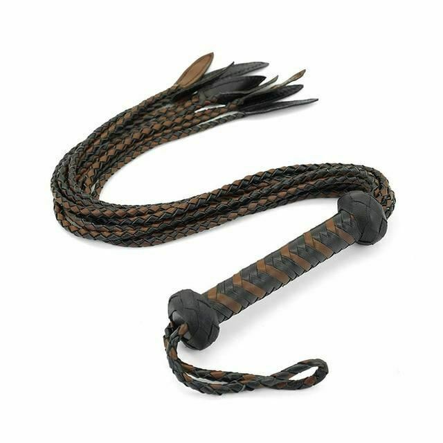 House Of Dasein 60Cm Black Red Brown Leather Flogger Braided Handle Tails Spanking Whip Bdsm