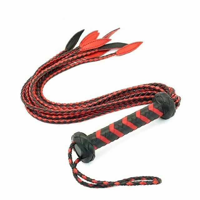 House Of Dasein 60Cm Black Red Brown Leather Flogger Braided Handle Tails Spanking Whip Bdsm