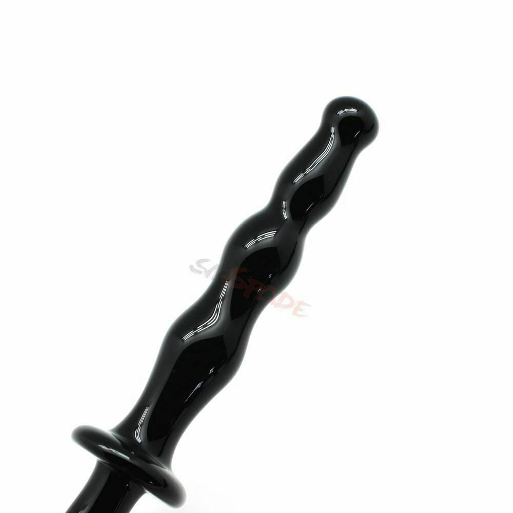 Black Glass Anal Beads Butt Plug Double Ended Dildo Bdsm Fetish