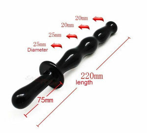 Black Glass Anal Beads Butt Plug Double Ended Dildo Bdsm Fetish