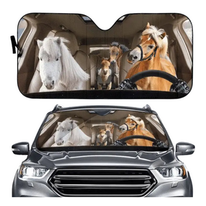 Funny Horse Driving 3D Printing Car Sun Visor Auto Decoration For Vehicle Parts Accessories