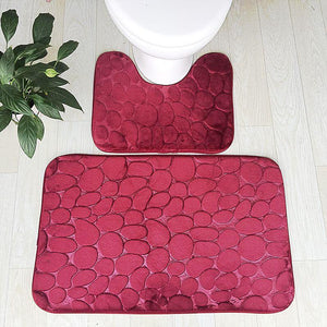 Pebbles Bath Mat Set Bathroom Square Shaped And U Non Slip Floor Mats