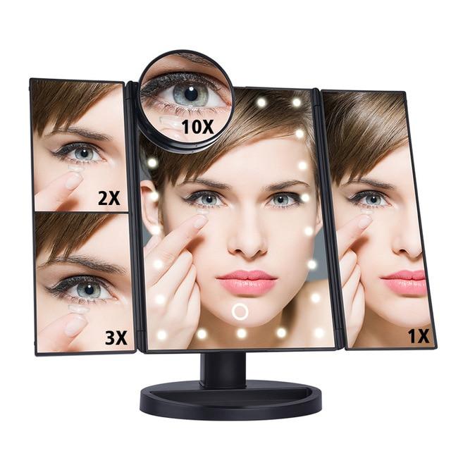 Desktop Rotating Folding Led Touch Screen 22 Light Makeup Magnifying Mirror