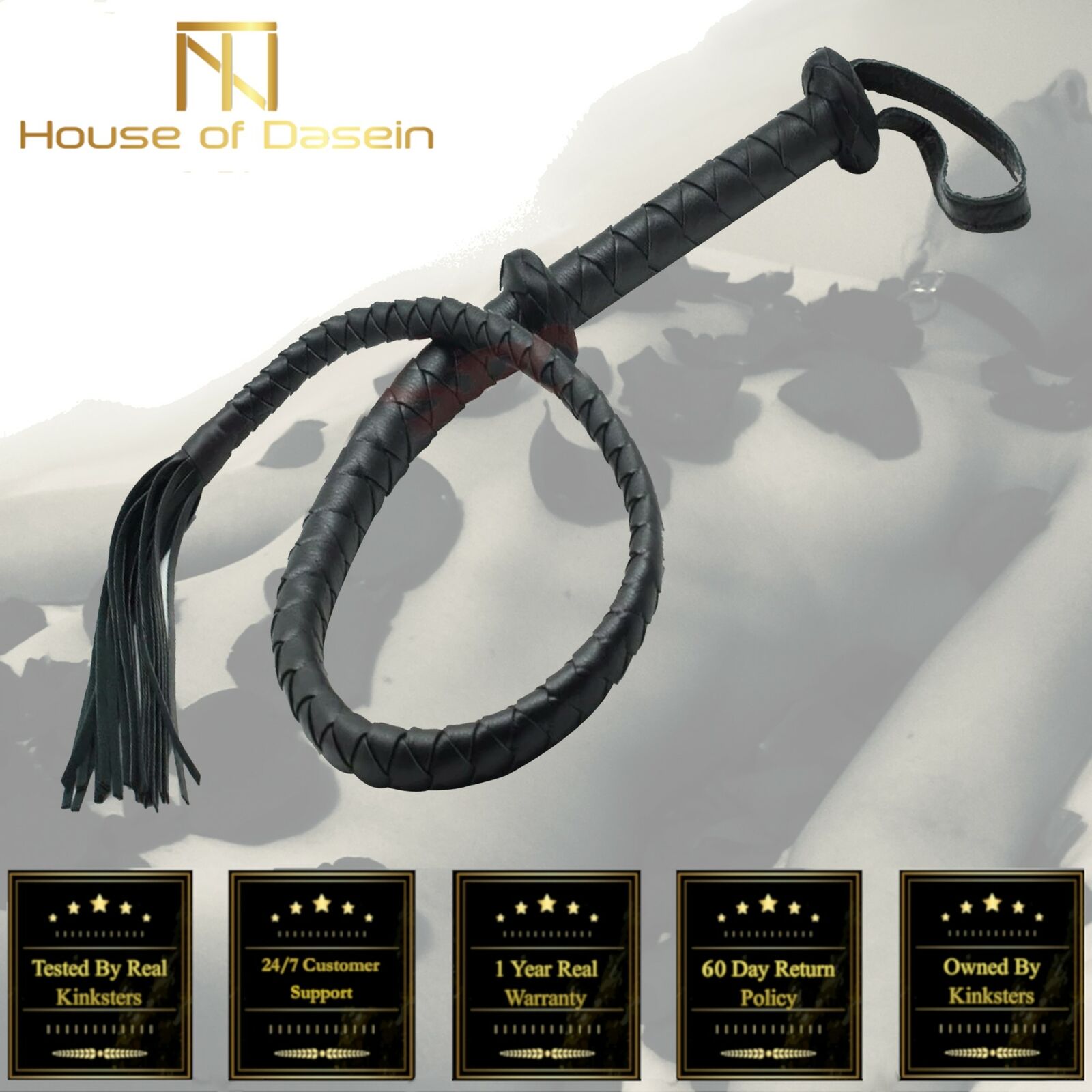 House Of Dasein Braided Leather Bullwhip Fetish Spanking Impact Play Riding Whip Bdsm