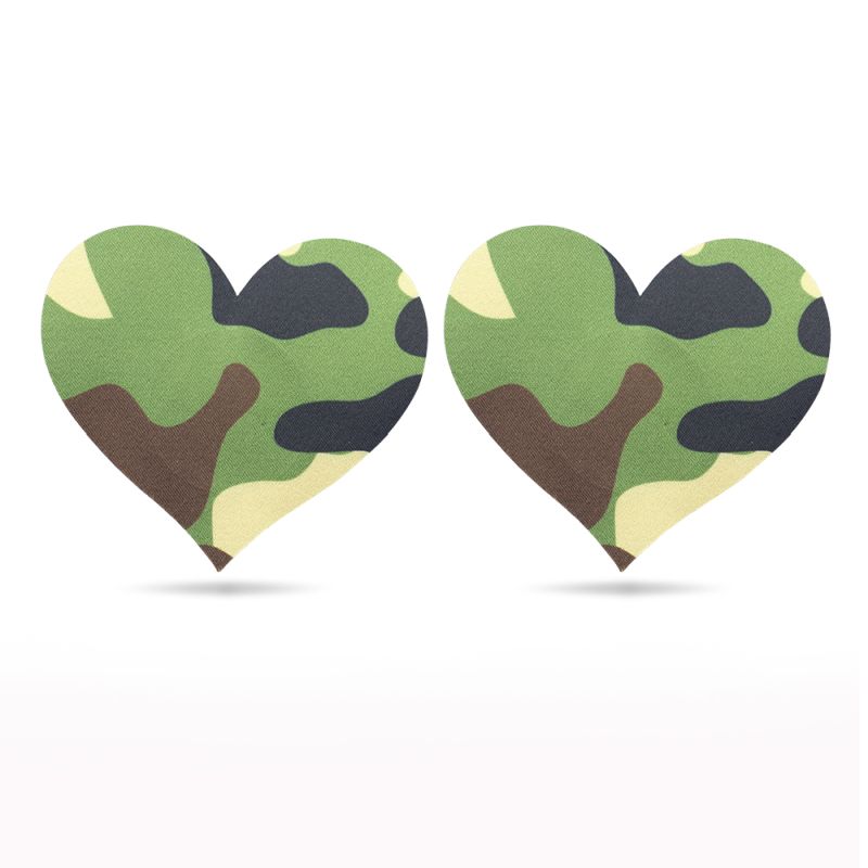 Camo Stars And Heart Nipple Pasties Twin Pack Camouflage Green