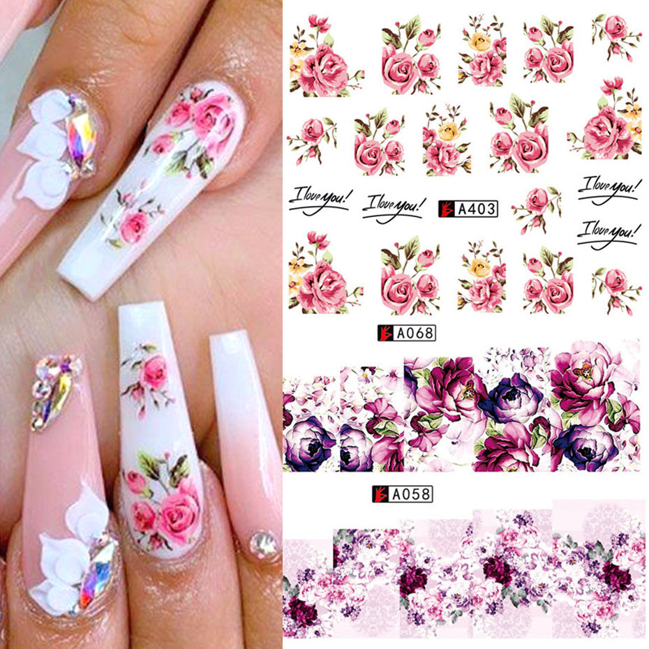 Nail Art Rose Sticker Bowknot Lace Red Flower Applique Eco Friendly