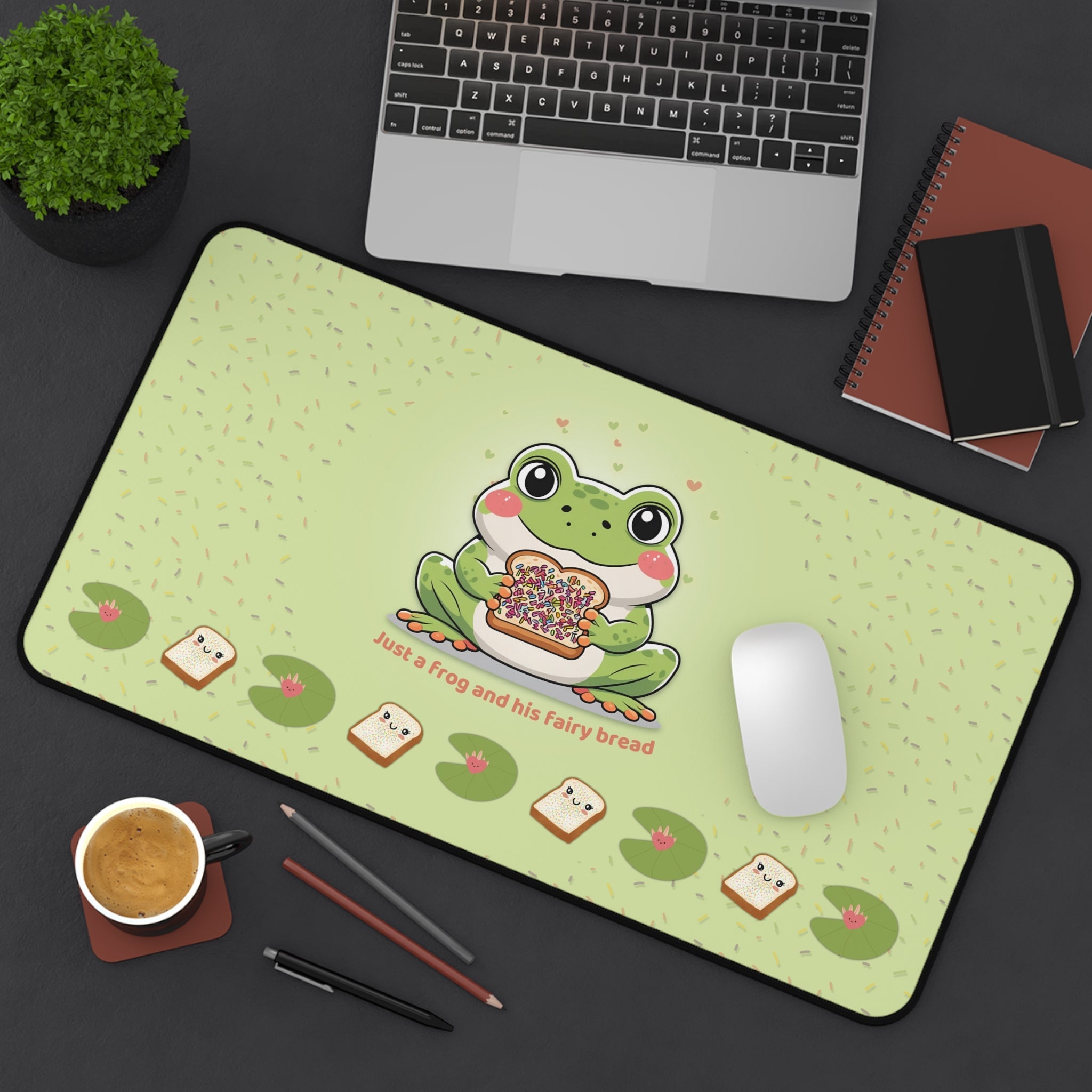 Cute Frog Desk Mat Kawaii Gaming Mouse Pad Whimsical Office Home Decor Gift For Nature Lovers Pastel Work Or Study