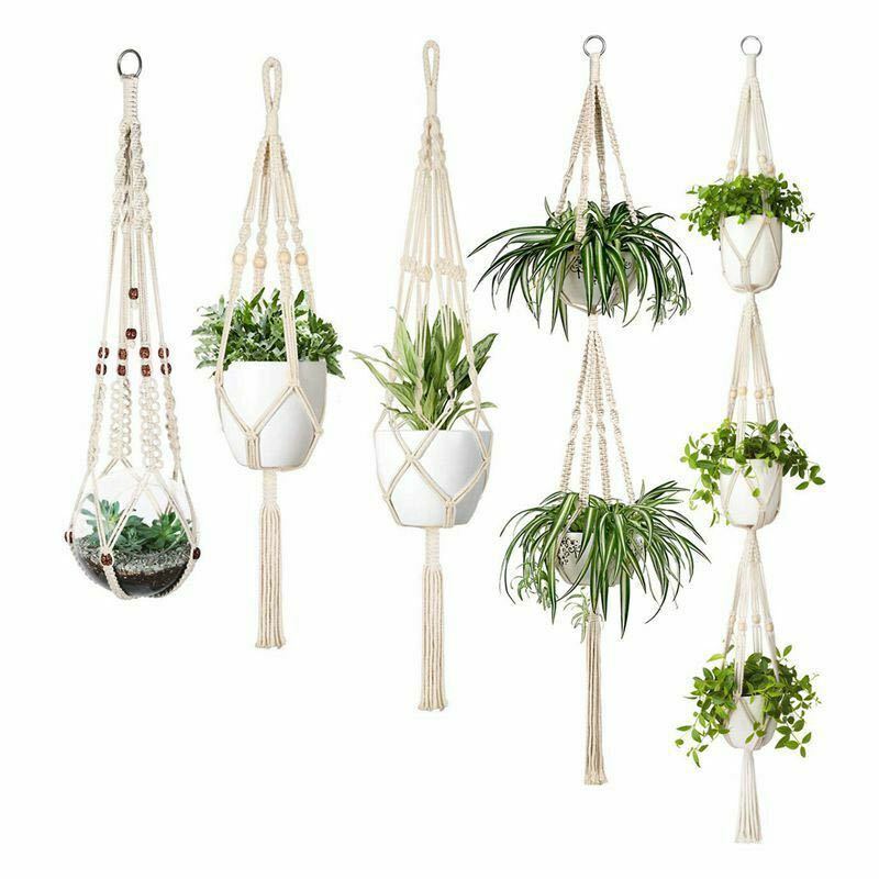 4 Pack Macrame Hanging Baskets Cotton Rope Plant Hanger For Home Decor