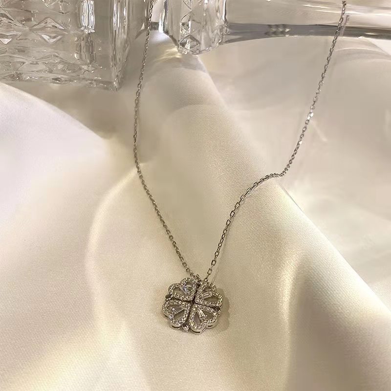 Beautiful Heart Four Leaf Clover Necklace Women Jewellery