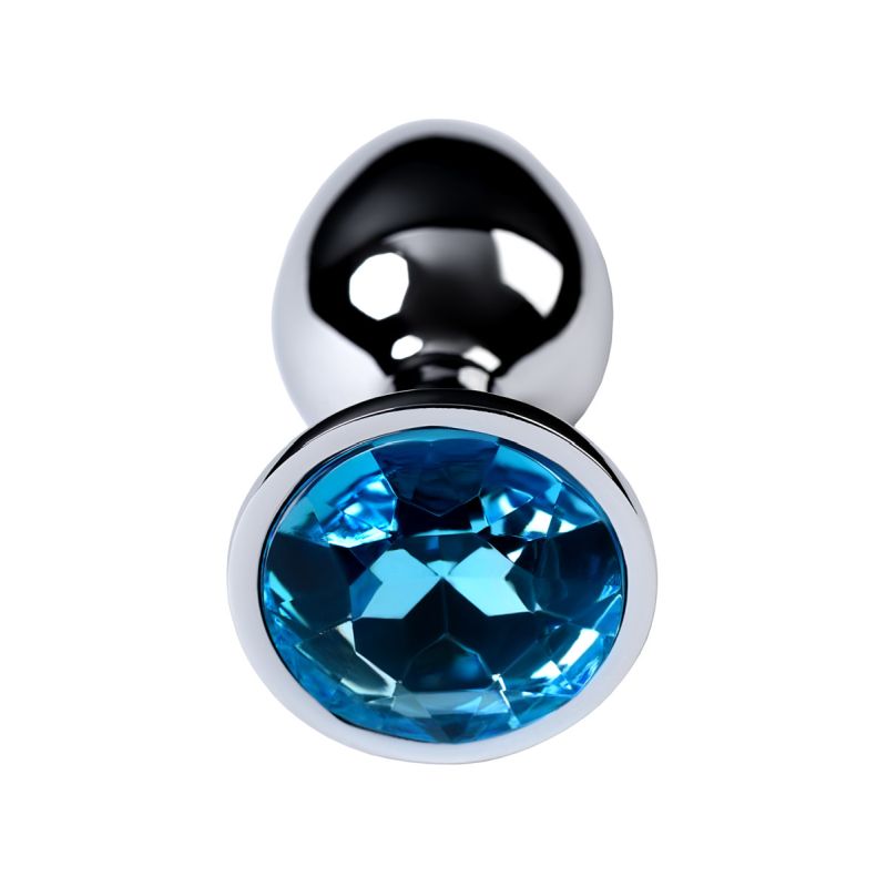 Silver Metal Anal Plug W Topaz Crystal Small