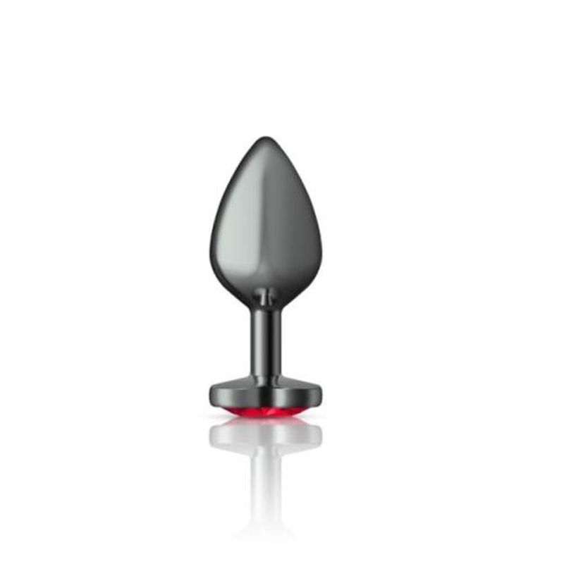 Cheeky Charms Gunmetal Butt Plug With Heart Red Jewel Medium