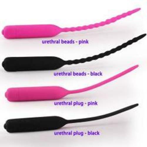 Black Pink Silicone Urethral Sound Beaded Penis Plug Vibrator