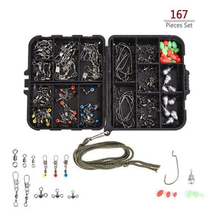 167Pcs Assorted Carp Fishing Accessories Rolling Barrel Swivels Hooks Weight Sinkers Oval Beads Hair Rig Terminal Tackle