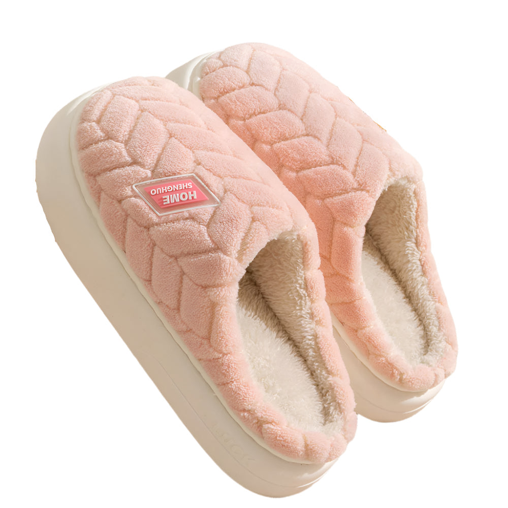 Non Slip Thick Soled Plush Slippers For Couples Winter Home Indoor Fleece Shoes