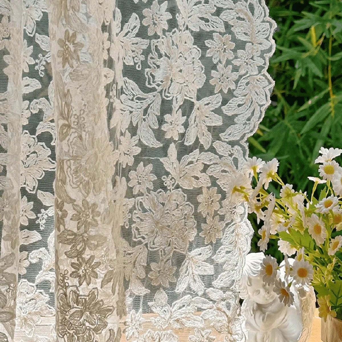 Curtain White Rod Pocket Modern Embroidered Sheer Curtains For Garden