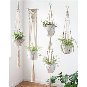 4 Pack Macrame Hanging Baskets Cotton Rope Plant Hanger For Home Decor