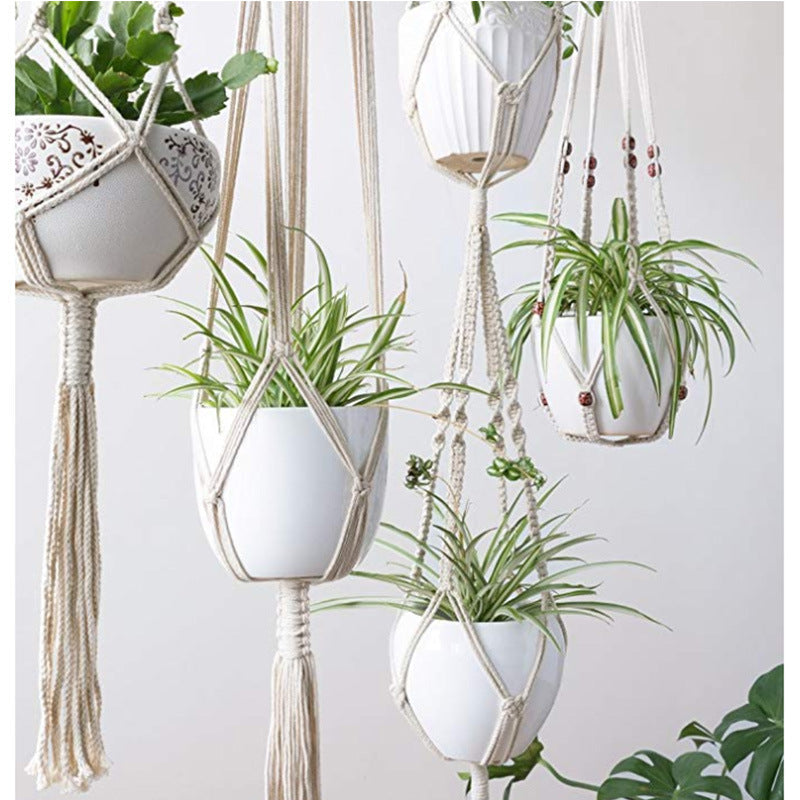 4 Pack Macrame Hanging Baskets Cotton Rope Plant Hanger For Home Decor