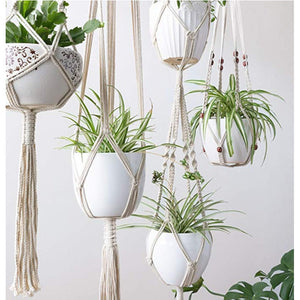 4 Pack Macrame Hanging Baskets Cotton Rope Plant Hanger For Home Decor