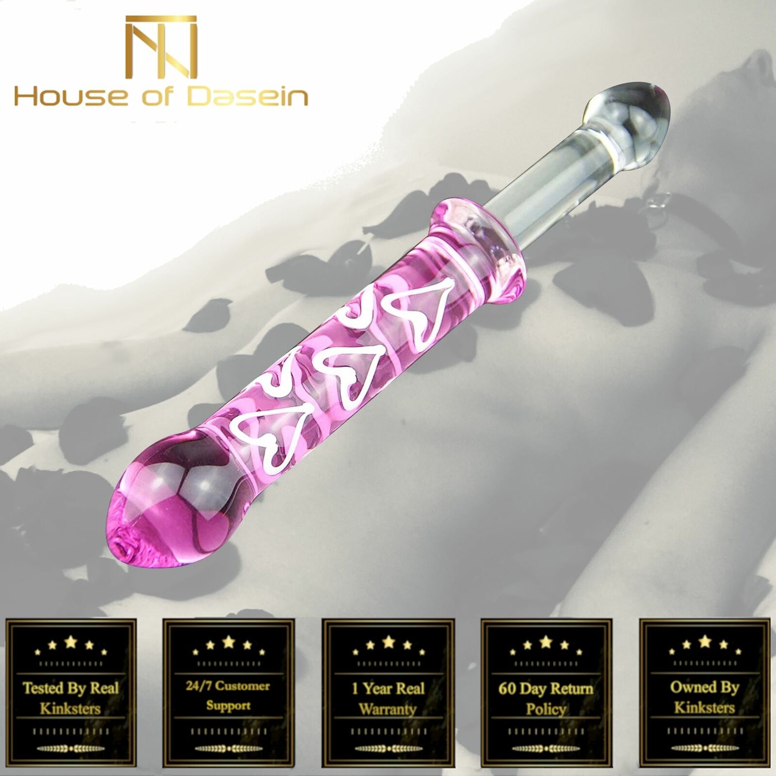 House Of Dasein Double Ended Pink Heart Glass Dildo Crystal Penis Anal Butt Plug