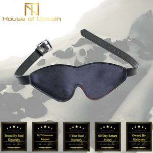 House Of Dasein Deluxe Black Leather Blindfold Bondage Eye Mask Restraints Bdsm