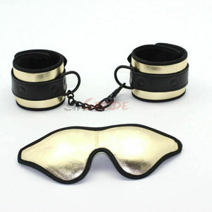 Soft Gold Black Bondage Restraints Blindfold Eye Mask Wrist Cuffs Bdsm Toy