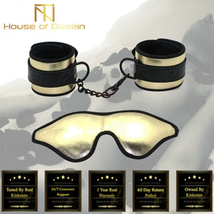 Soft Gold Black Bondage Restraints Blindfold Eye Mask Wrist Cuffs Bdsm Toy