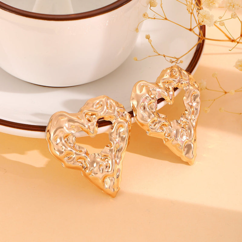 Veile Studios New Pleated Lava Hollow Heart Shaped Earrings For Women Valentine's Day Jewelry