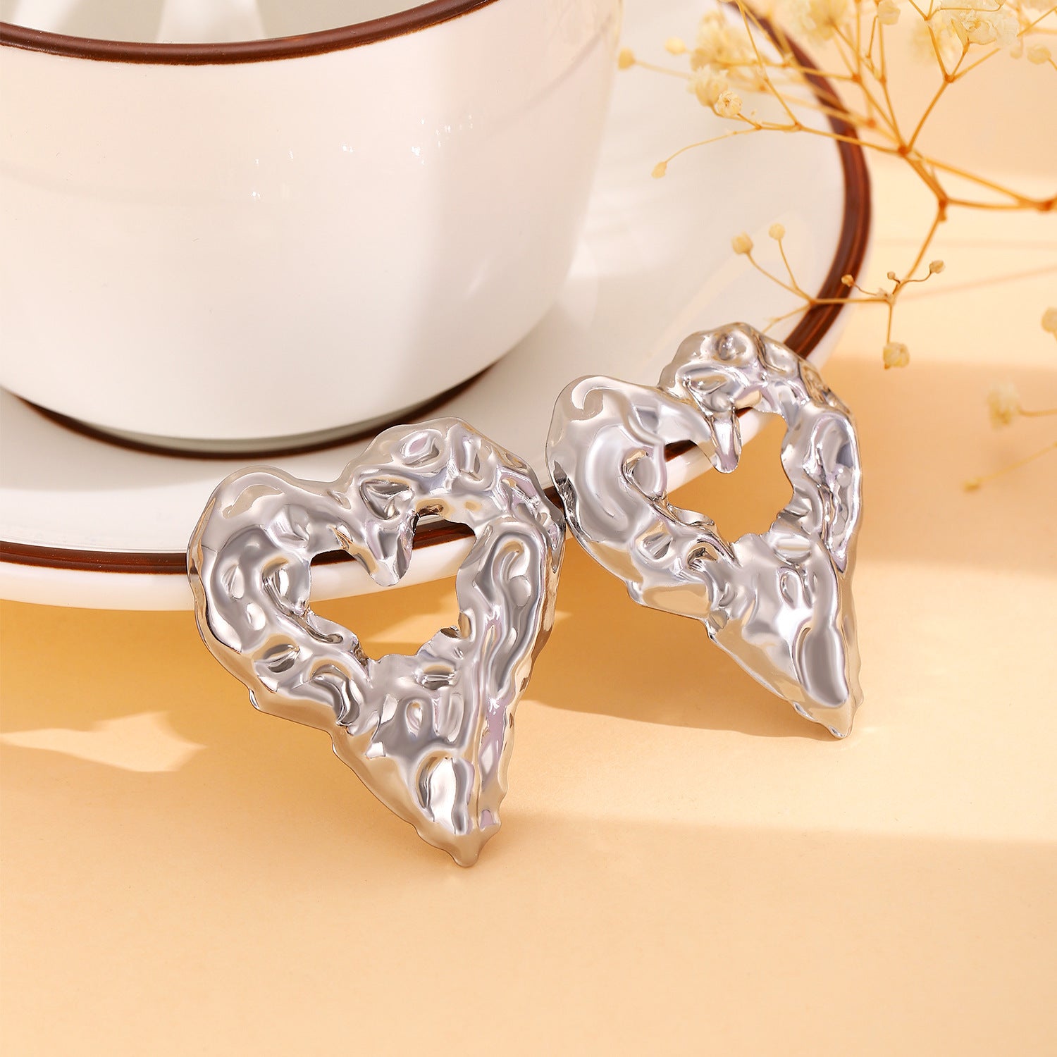 Veile Studios New Pleated Lava Hollow Heart Shaped Earrings For Women Valentine's Day Jewelry