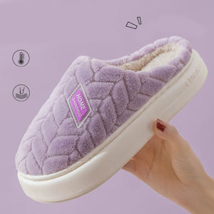 Non Slip Thick Soled Plush Slippers For Couples Winter Home Indoor Fleece Shoes