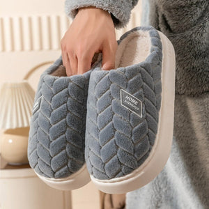 Non Slip Thick Soled Plush Slippers For Couples Winter Home Indoor Fleece Shoes