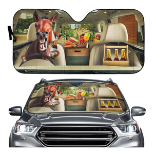 Funny Horse Driving 3D Printing Car Sun Visor Auto Decoration For Vehicle Parts Accessories