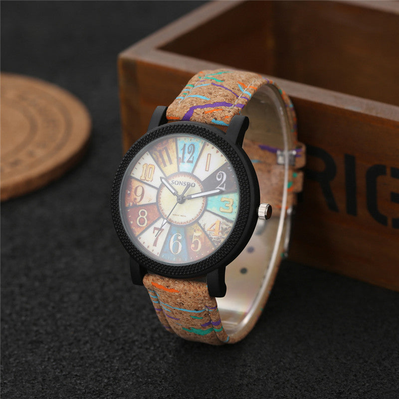 Casual Patchwork Vintage Leather Women Quartz Wrist Watch