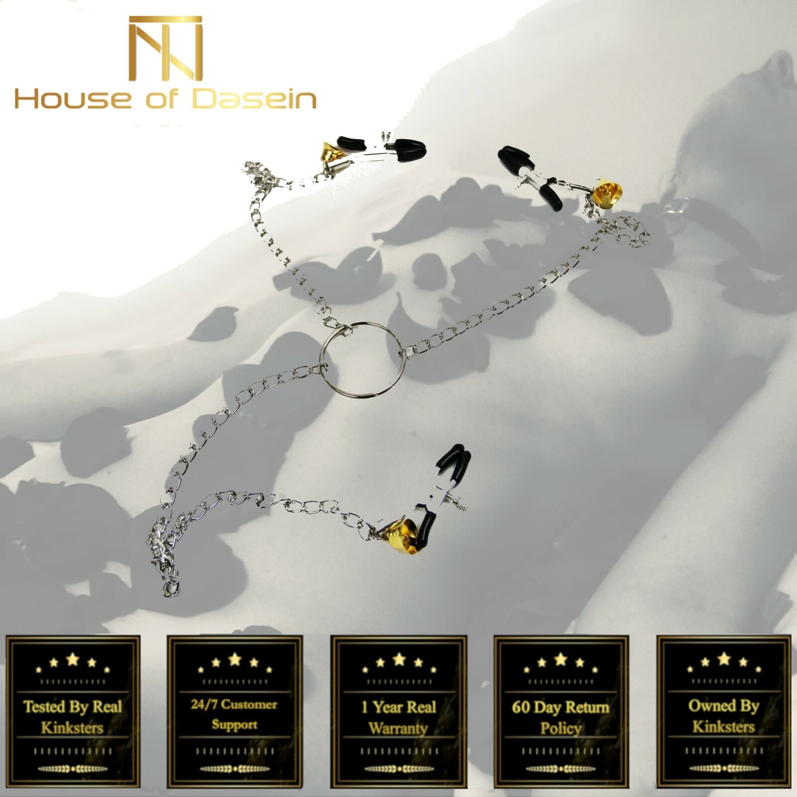 House Of Dasein Adjustable Nipple Clamps Clit Long Chain Bells Bdsm Bondage Restraints