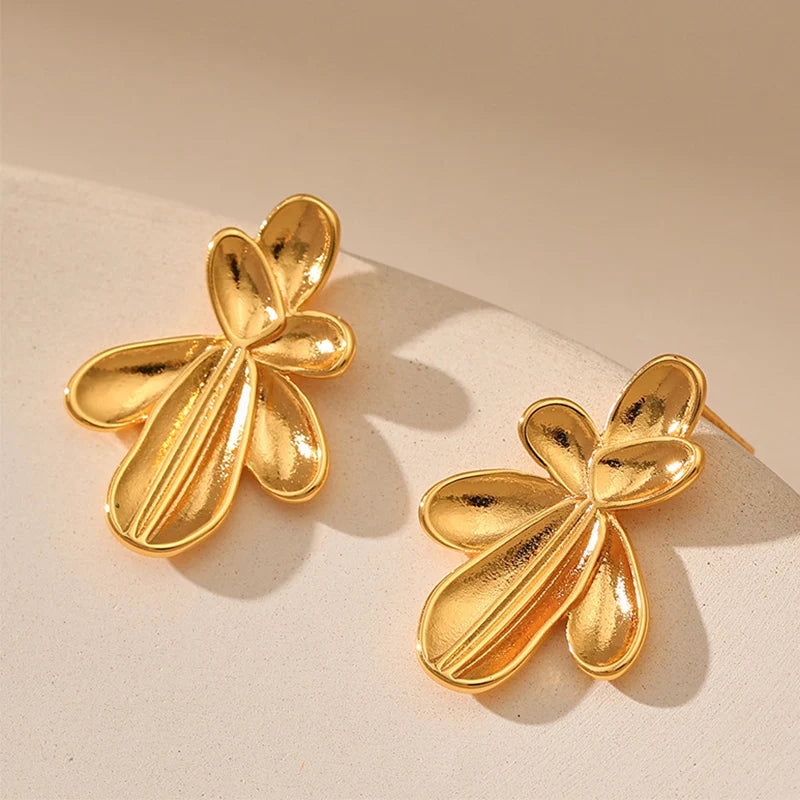 Veile Studios Irregular Three Dimensional Leaf Plated Earring In 18K Real Gold Colour