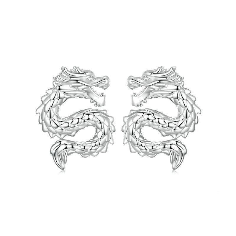 Veile Studios Silver Charm Chic Style Flying Dragon Pure Ear Studs Earrings Jewellery