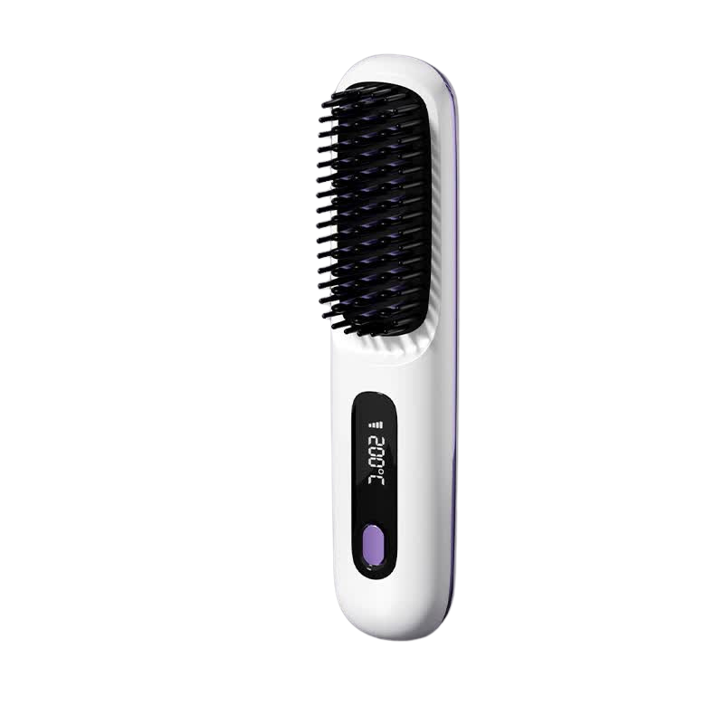 White Wireless Hair Straightening Brush Compact And Rechargeable Styling Tool