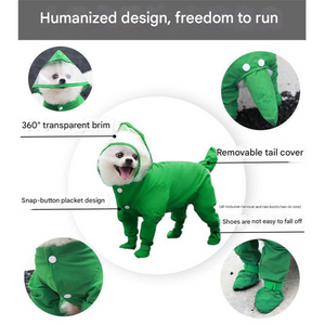 Green Waterproof Full Cover Pet Raincoat With Hood And Booties