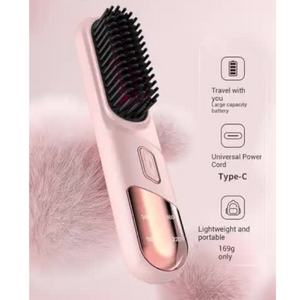 Pink 2 In 1 Rechargeable Hair Straightener And Curler Portable Styling Comb Dual Function Flat Iron Curling Wand Perfect