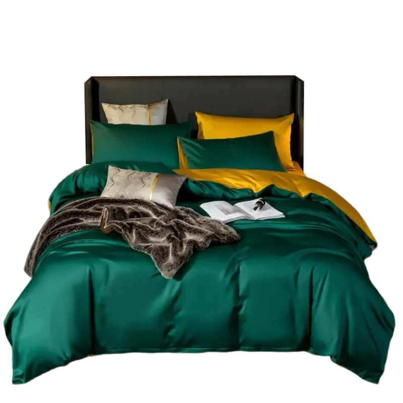 Deep Green Yellow Ultra Soft Egyptian Cotton Cover Full Size Set